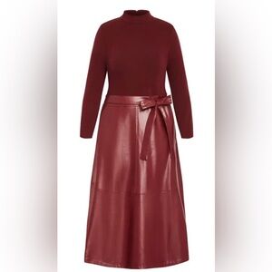 City Chic Red Sheath Dress with Cuffed Long Sleeves